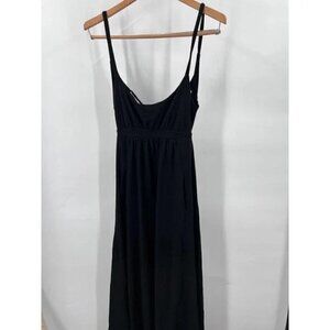 Susana Monaco Scoop Neck Back Tie Black Maxi Dress Gown w/ Pockets Size Large